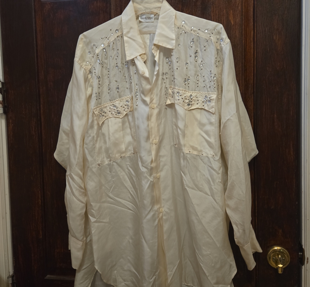 Vintage Neiman Marcus Cream Embellished Collared Blouse Free Size